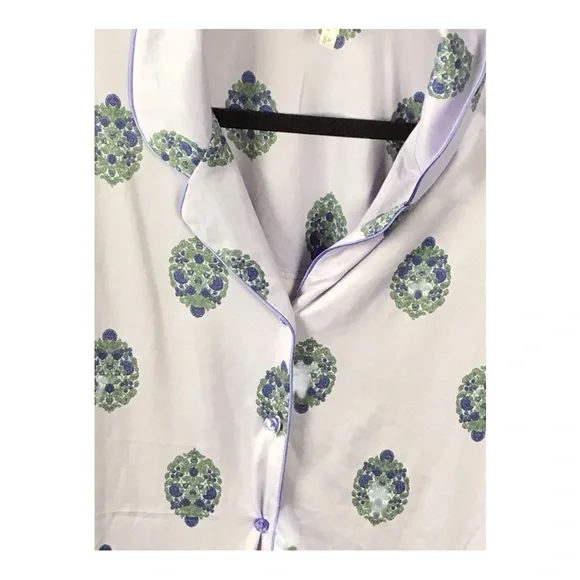 Flora Nikrooz White and Green Pajama Set with Classic Piping Lissette Large - Picture 3 of 7